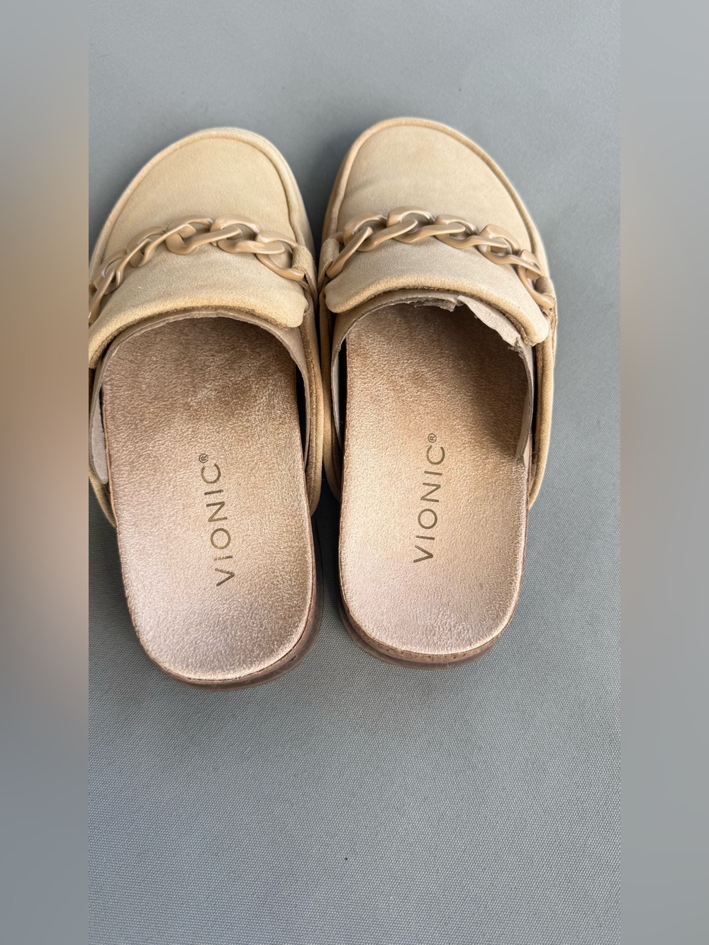 Vionic Georgie Chain Mule Loafers Beige Suede Comfort Slip On Shoes US 6 New - Picture 4 of 6